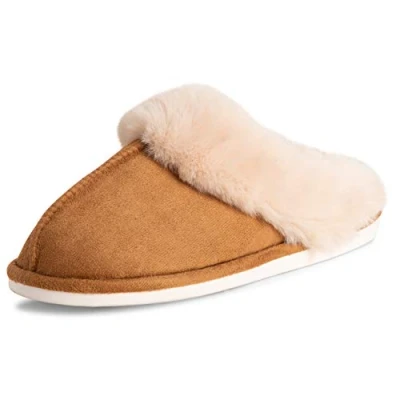 Image of Polar Womens Memory Foam Duel Size Luxury Rubber Sole Plush Faux Fur Cozy Comfort House Outdoor Winter Slippers Tan UK9 10/EU42 43 EA0612