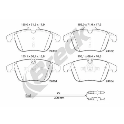 Image of 1609253180, 1610103880, 1617283280, 1619790280, 1647862980 Brake pad set BRECK 24332 00 701 10 PEUGEOT: 508 I Saloon, SW, 407 CITROËN: C5 3