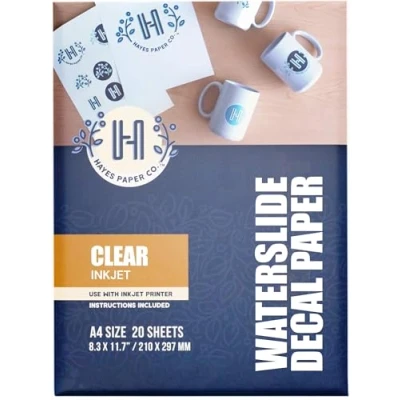 Image of Hayes Paper, Waterslide Decal Paper Inkjet Clear 20 Sheets Premium Water Slide Transfer Transparent Printable Decals A4 Size