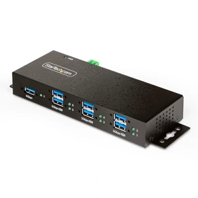 Image of StarTech.com 7 Port Managed USB Hub with 7x A, Heavy Duty Metal Industrial Housing, ESD &amp; Surge Protection, Wall/Desk/Din Rail Mountable, 3.0/3.1/3.2 Gen 1 5Gbps (5G7AINDRM A HUB)