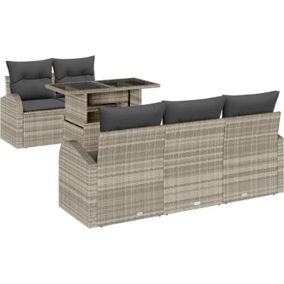 Image of vidaXL 6 Piece Garden Sofa Set with Cushions Light Grey Poly Rattan