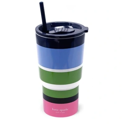 Image of kate spade new york 20 Ounce Insulated Tumbler for Cold and Hot Drinks with Reusable Straw, Stainless Steel Travel Cup Slide Top Lid (Sunny Day Stripe)