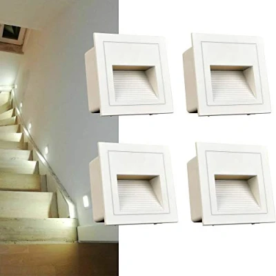 Image of Arotelicht 3W Wall Recessed Stair Lights,LED Step Night Light Indoor/Outdoor, Aluminum, Garden Lighting Deck Balcony (White housing Cool White, 4pcs)