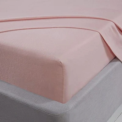 Image of Sleepdown Fitted Sheet 100% Brushed Cotton Flannelette Luxury Bedding Soft Cosy 25cm 10&quot; Bedsheet Bed Linen Blush Pink Double
