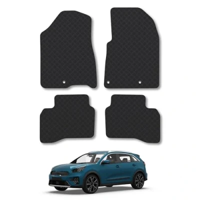Image of 5mm Rubber Car Mats Compatible With Kia Niro (2016 2022) Tailored Fit Floor Set Accessory Custom Anti Slip Backing Heavy Duty Waterproof Easy Clean Durable All Weather Full Coverage