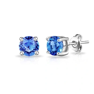 Image of Philip Jones Dark Blue Stud Earrings Created with Zircondia® Crystals
