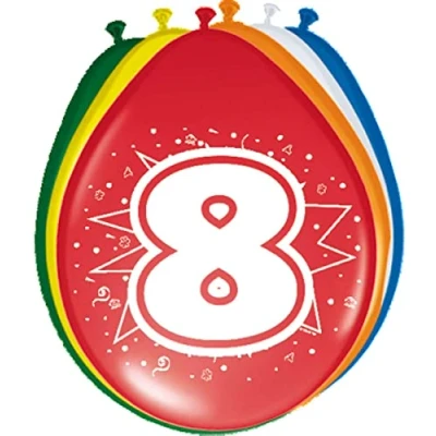 Image of Folat 08208 8 8th Birthday Balloons 30cm Pieces, Multi Colors