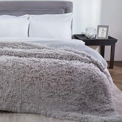 Image of Sleepdown Silver Grey Luxury Long Pile Fleece Throw Over Sofa Super Soft Warm Cosy Bed Blanket Bedspread 150cm x 200cm, Faux Fur, 150 200cm