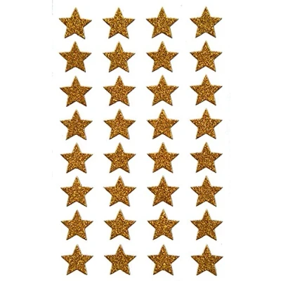 Image of AVERY Zweckform 32 Stickers Christmas Stars Gold (Christmas Made of Glitter Foil, Self Adhesive Decoration for Cards, Gifts, Bags) 1 Sheet/32 Star Stickers, 52274