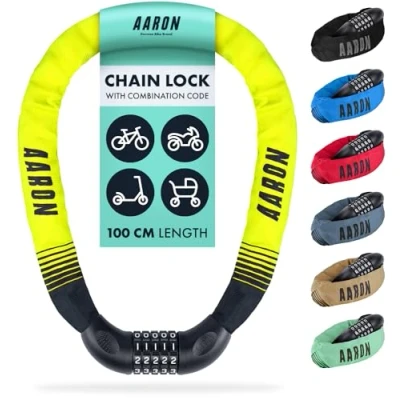 Image of AARON Lock One Bicycle 5 Digit Numerical Code Steel Chain for Higher Security E Bikes, Mountain Trekking Touring Racing Bikes and Electric Vehicles in Yellow