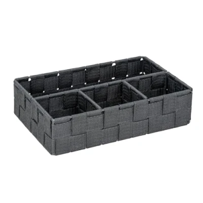 Image of WENKO Adria Small Storage Basket with 4 Compartments, Anthracite, 26 x 6.5 17 cm