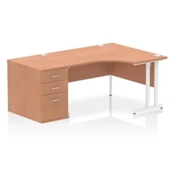 Image of Impulse 1400 RH Crescent Desk Cantilever Beech/White 800 High Ped