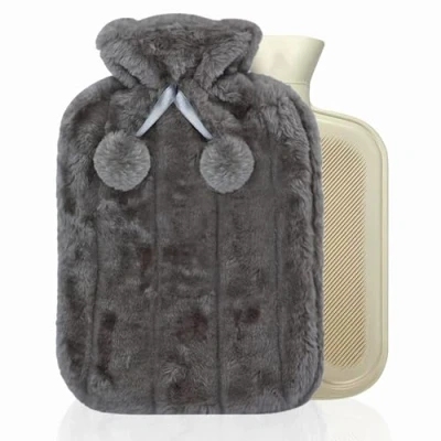 Image of Crystals Hot Water Bottle, Large 2L Natural Rubber Soft Breathable Fabric, Winter Warmth for Men &amp; Women with Warm Faux Fur Fleece Knitted Cover (Charcoal Grey)