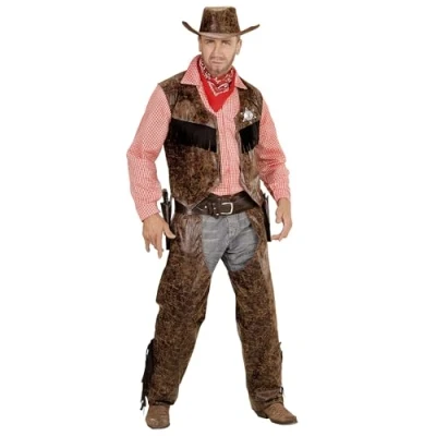Image of Widmann 05923 Adult Cowboy Costume, Shirt, Waistcoat, Chaps and Hat