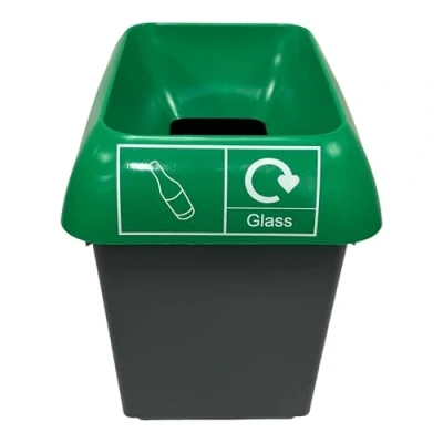 Image of Chabrias Ltd 30 Litre Recycling Waste Bin With Lid &amp; Logo Made in England From 100% Recycled Plastic (Green Glass Logo)