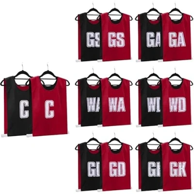 Image of Ziland Reversible Netball Bibs Team Positions on Front and Back (Red/Black, Large)