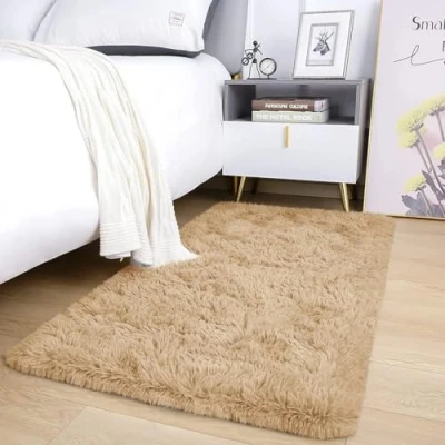 Image of AMEHA Rugs Living Room Beige Area for Bedroom Anti Slip Modern Super Soft Fluffy Shaggy Rug Thick Pile Non Shedding, 60cm x 110cm
