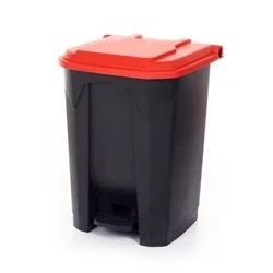 Image of Pedal Bin; 50L; Polypropylene; Grey Body &amp; Red Lid