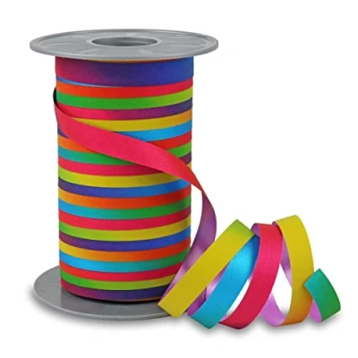 Image of PRÄSENT POLY GLITTER Curling Ribbon Rainbow Coloured, 100 m Gift Band, 10 mm Width, Decorative For Easter Decoration, Balloons, Baby Showers, Champagne And Wrapping