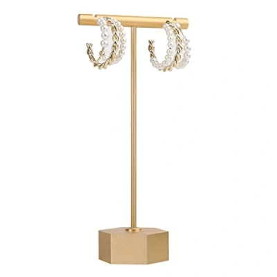 Image of GemeShou Gold Metal earring T Bar Stand, Single small hanger display, Retail holder for show, Jewelry organizer Online store Photography【Gold Hexagon Height 13.5cm】