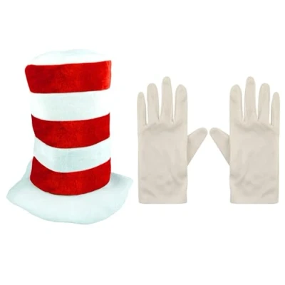 Image of NuJake Children&#039;s Cat Themed Red &amp; White Striped Hat Gloves Fancy Dress Costume Set