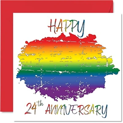 Image of LGBT Gay 24th Anniversary Card for Husband Wife Happy Aniversary Wedding Partner, 145mm x Pride Greeting Cards Twenty Fourth Anniversaries