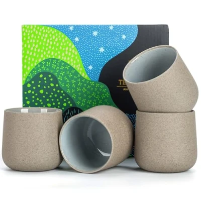 Image of TEANAGOO Ceramic Japanese Tea Cup, 7.2Oz / 205 ml, Darker Grey, H4, 4 Pcs/Box, Occupied Japan Cups, Chinese Asian Cups no Handles, Korean Cup