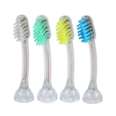Image of emmi® dent 4X E4 Toothbrush Heads (1x Blue+1x Turquoise+1x Yellow+1x White) I Standard Shaped Brushes (Balanced Hardness, Straight Bristles) for Metallic &amp; Professional Toothbrushes