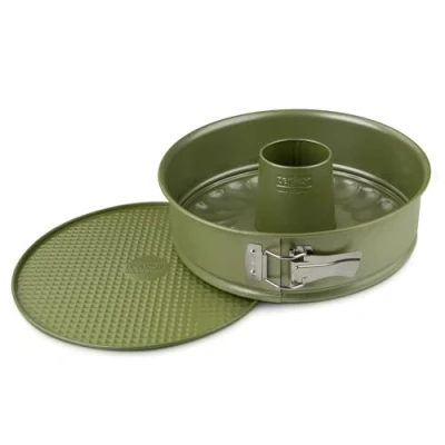 Image of Zenker Springform Fluted Cake Tin Interchangeable Base 26cm Diameter, High Edge Tall Rim, Green Vision Series, ECO Resource Friendly &amp; Climate Neutral Baking, ILAG Vegan Carnauba Wax Non Stick Coating