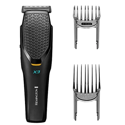 Image of Remington X3 Power X Cordless Hair Clippers with Japanese Steel Blades (removable/washable), 1mm Precision increments for 22 length settings, Comfort Glide Combs (3 24mm), 45min usage, HC3000
