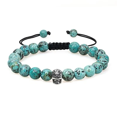Image of COAI Skull Bracelet for Men Women Stone Beaded Bracelet, African Turquoise