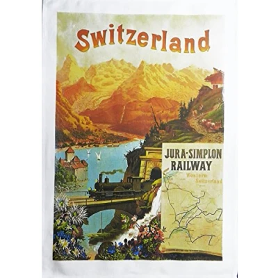Image of Half a Donkey Switzerland Retro Style Travel Poster Large Cotton Tea Towel