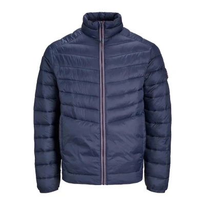 Image of JACK &amp; JONES Mens Quilted Jacket Windproof 100% Nylon Long Sleeve Outdoor Puffer for Men, Navy Blazer Colour, Size L