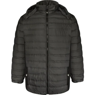 Image of KAM Mens Zip Quilted Bubble Jacket with Removable Hood Grey 3XL