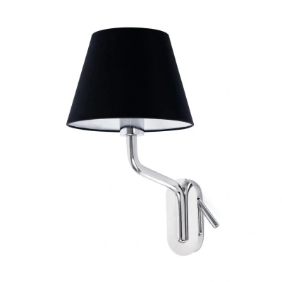 Image of Eterna Left Chrome, Black Shade Table Lamp With Reading Light