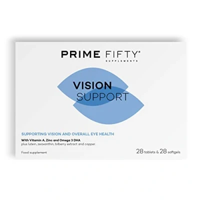 Image of Prime Fifty Vision Support Eye Vitamins Lutein &amp; Zeaxanthin Supplement with Vitamin A, Zinc Omega 3 DHA Care to for Over 50s