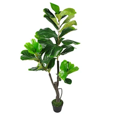 Image of Leaf Design UK Artificial Fiddle Fig Tree Plant Black Plastic Pot, Green, 120cm