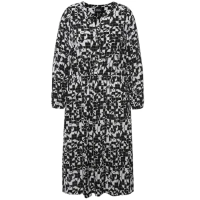 Image of Ulla Popken Women&#039;s Dress with All Over Graphic Print, Black, 24 26