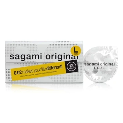 Image of Sagami Original 0.02mm L Size Super Thin Strong Non Latex PU Condoms (Pack of 12)