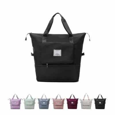 Image of Foldie Travel Bag Expandable, Large Capacity Folding Bag, Lightweight Waterproof Foldable Duffel Weekender Overnight for Women, Black