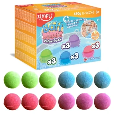 Image of 12 x Bath Bombs from Zimpli Kids, Moisturizing Spa Gift Set, Birthday Present for Children, Party Bag Fillers Favours, Rewards, Organic &amp; Vegan Friendly, Fizzers, Fizzies, Non Toxic