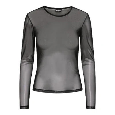 Image of PIECES Women&#039;s Pcninni LS Mesh Top Noos Bc Qx Longsleeve T Shirt, Black, S