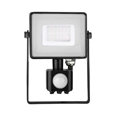 Image of V TAC 30W with Motion Sensor Waterproof Outside Security LED Floodlight Samsung Black Body Grey Glass IP65 6400K White 2550 Lumens
