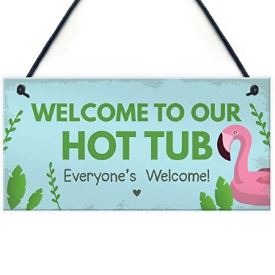 Image of RED OCEAN Hot Tub Sign Hanging Novelty Garden Plaque Shed Party Pool Funny Gift