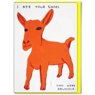 Image of Brainbox Candy Official David Shrigley Funny Birthday Cards Humorous Happy ‘Ate Your Shoes’ Perfect For Best Friends Mates Him Sold Exclusively