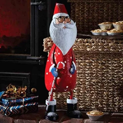 Image of Marco Paul Christmas Polka Santa Claus Festive Figure Xmas Ornament Hand painted Ornamental Indoor Outdoor Metal Statue Decoration Home Garden Décor (Santa)