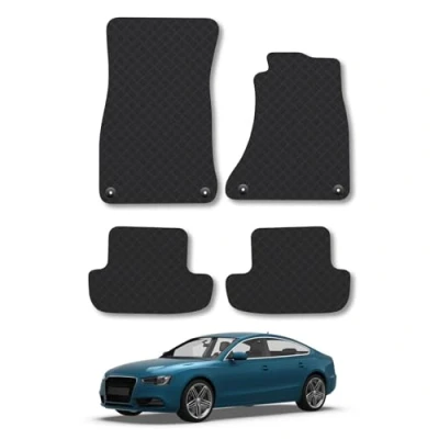 Image of Rubber Car Mats Compatible with Audi A5 (2006 2016) [Coupe; Cabriolet] Tailored Fit Floor Set Accessory Black Custom 4 Pieces Clips Anti Slip Backing, Heavy Duty &amp; Waterproof