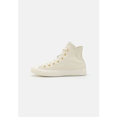Image of Converse Chuck Taylor ALL STAR Hightop trainers, Women&#039;s, Size: 5, Egret/gold Leather