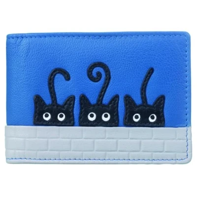 Image of Mala Leather Peek a Boo Cats Travel/Credit Card Holder RFID Blocking 693_01 Blue
