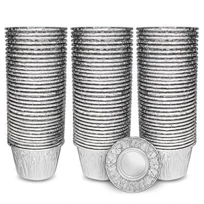 Image of ebake Foil Pie Cases 50 Pack Reusable Cupcake 200ml Aluminium Tin Cups for Airfryer Silver Dishes and Baking Moi Moi, Muffin, Tart, Yorkshire Pudding